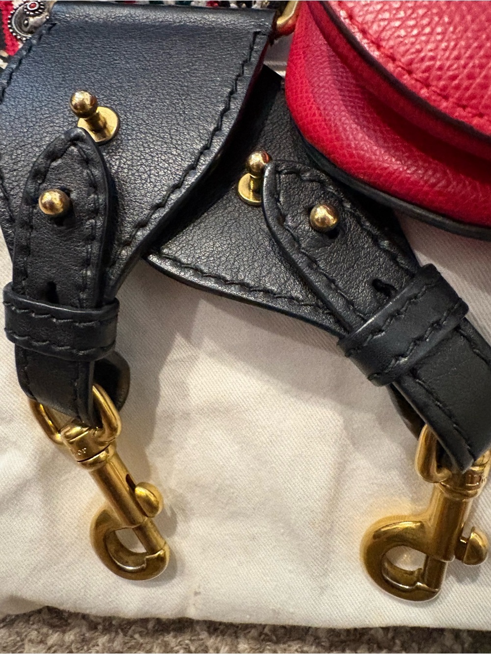 Dior Red Mini Saddle Bag with Aztec Embroidered Guitar Strap - EUC w CoA! - Picture 12 of 16